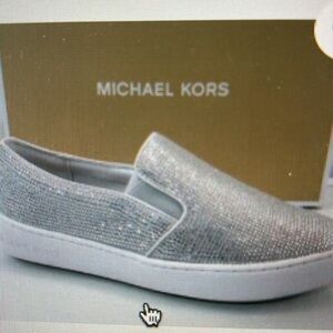Michael Kors Keaton Slip On Sneaker Hot Fix Stone MK Logo Light Slate Size 9